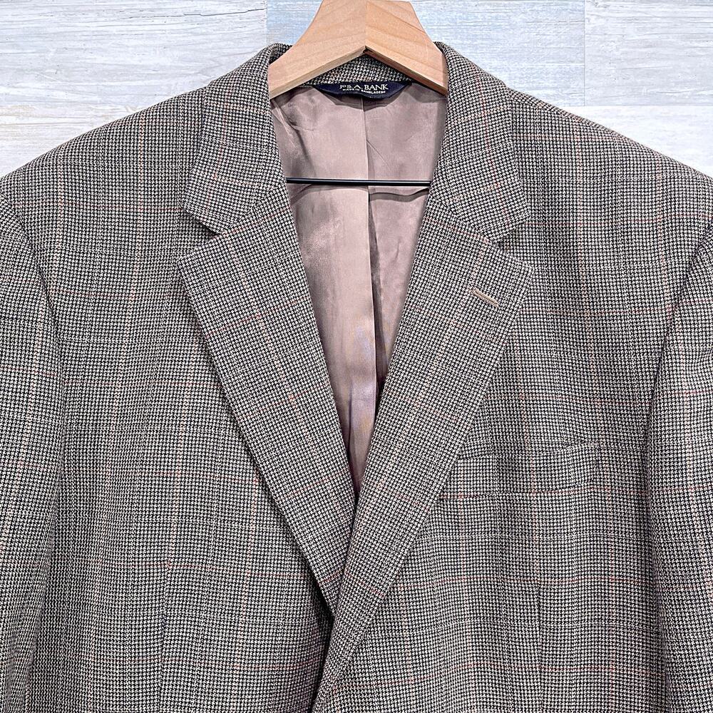 Jos A Bank Wool Tweed Sport Coat Jacket Brown Windowpane Check Mens 46R - Picture 2 of 8